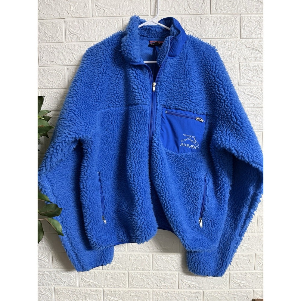 Akimbo Club Wasatch Deep Pile Fleece Jacket XL Cobalt Blue Windbreaker Logo
